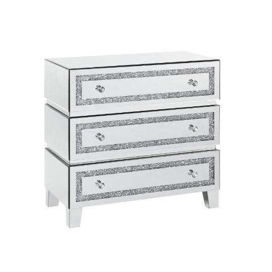 ACME - Noor - Cabinet - Mirrored & Faux Diamonds - 5th Avenue Furniture