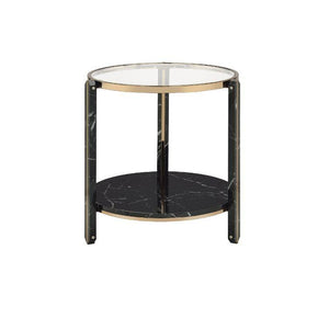 ACME - Thistle - End Table - Clear Glass, Faux Black Marble & Champagne Finish - 5th Avenue Furniture
