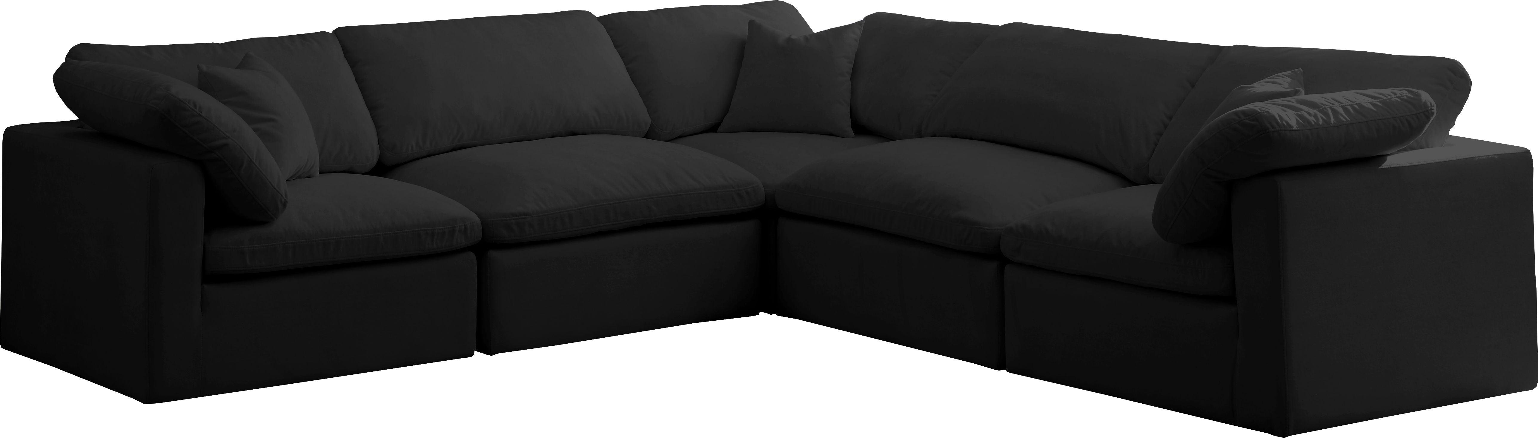 Meridian Furniture - Plush - Velvet Standart Comfort 5 Piece Modular Sectional - Black - 5th Avenue Furniture