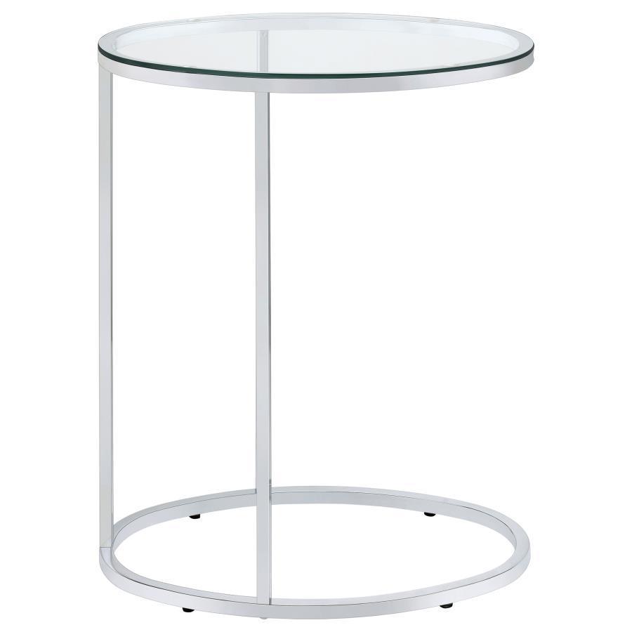 CoasterEveryday - Kyle - Oval Snack Table - Chrome And Clear - 5th Avenue Furniture