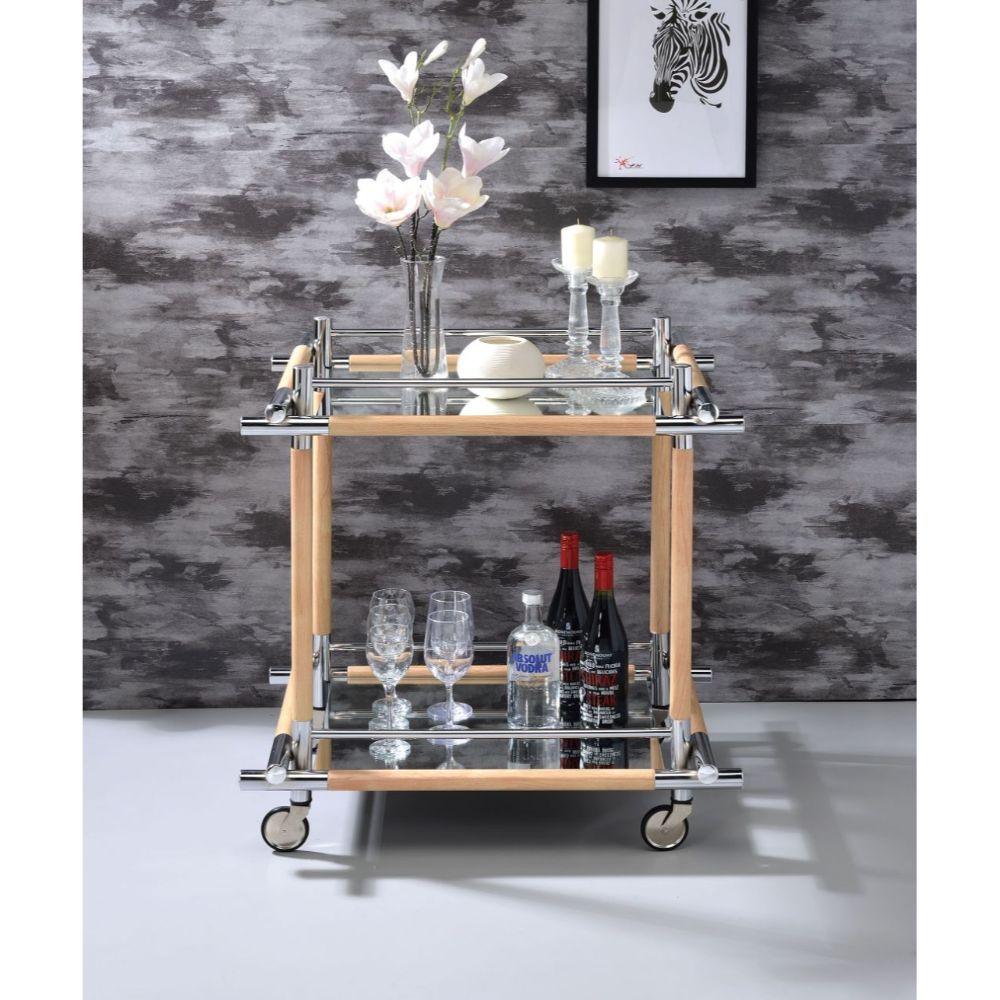 ACME - Mylandra - Serving Cart - Chrome, Natural & Mirror - 5th Avenue Furniture