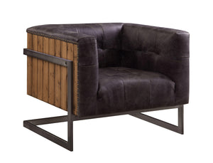 ACME - Sagat - Accent Chair - Antique Ebony Top Grain Leather & Rustic Oak - 5th Avenue Furniture