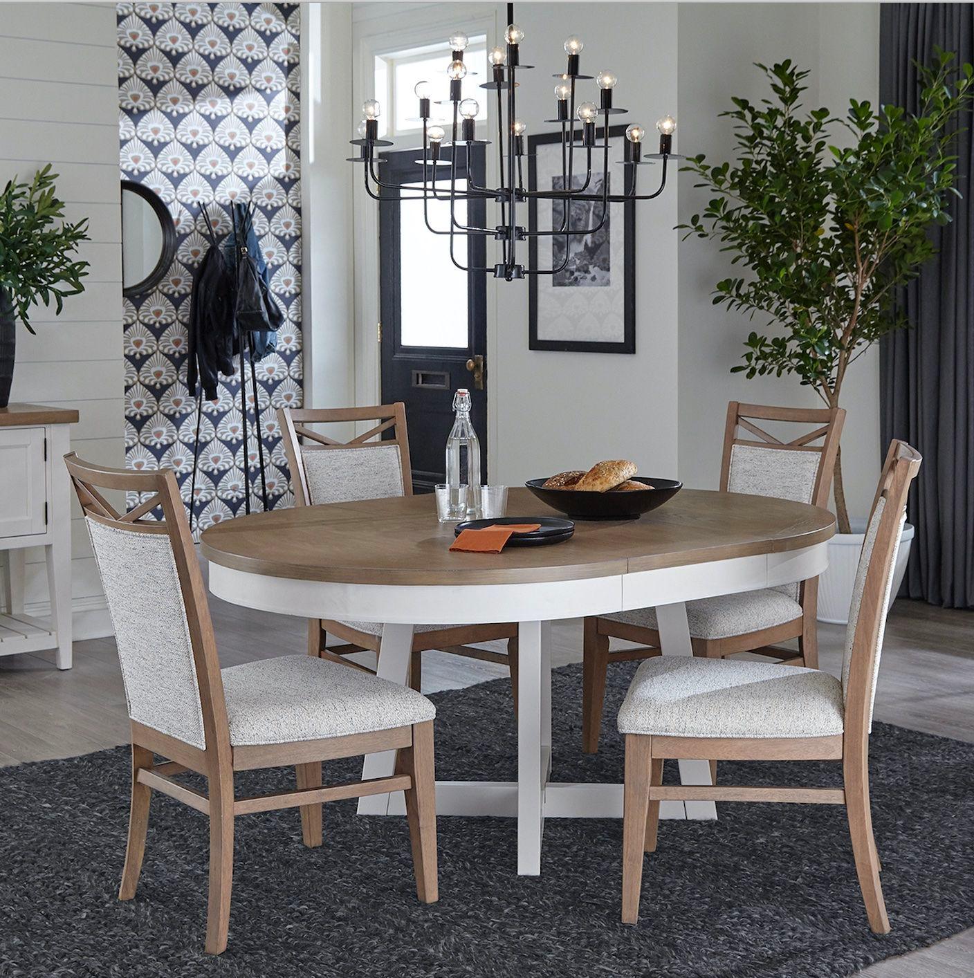 Parker House Furniture - Americana Modern Dining - 48 In. Round Extendable Dining Table And 4 Upholstered Chairs - Light Brown - 5th Avenue Furniture
