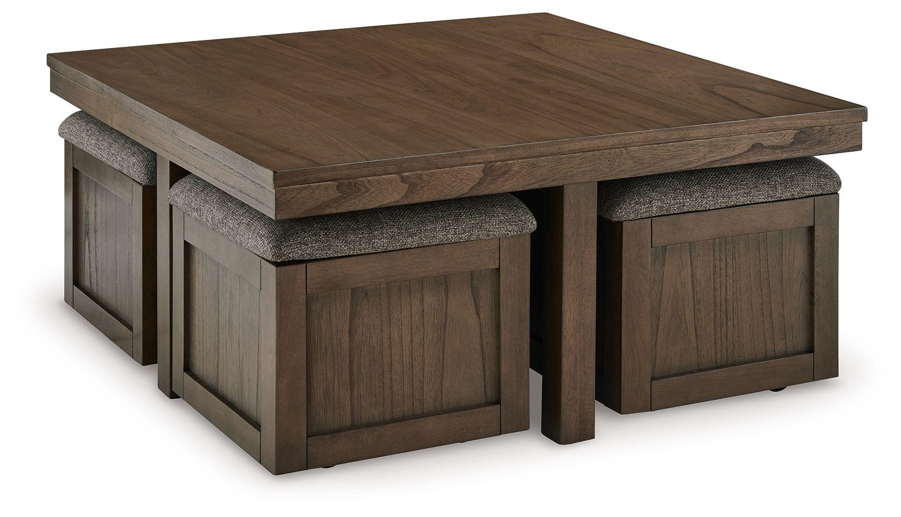 Signature Design by Ashley® - Boardernest - Brown - Cocktail Table With 4 Stools (Set of 5) - 5th Avenue Furniture