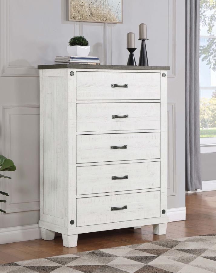 Coaster Fine Furniture - Lilith - 5-Drawer Chest Distressed - Distressed Gray And White - 5th Avenue Furniture