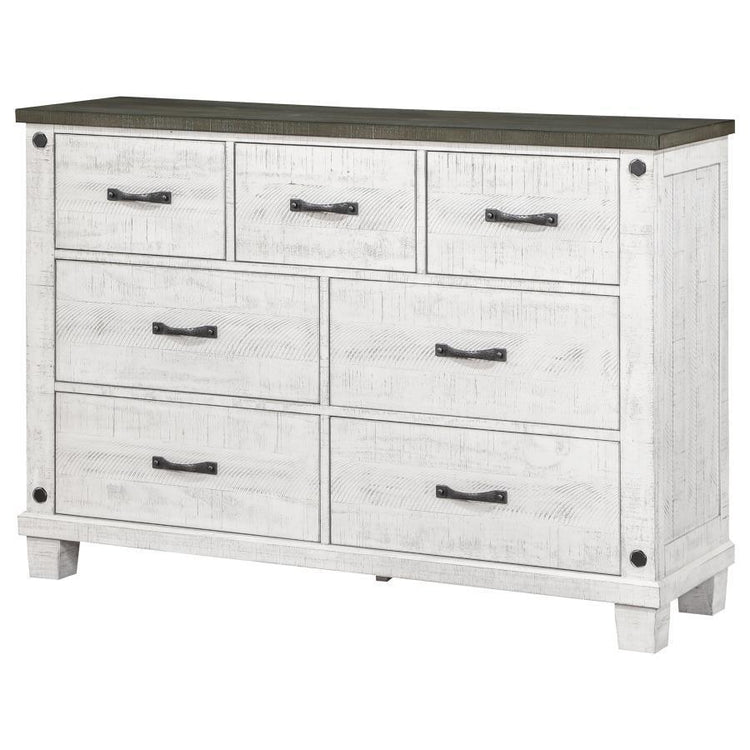 Coaster Fine Furniture - Lilith - 7-Drawer Dresser Distressed - Distressed Gray And White - 5th Avenue Furniture