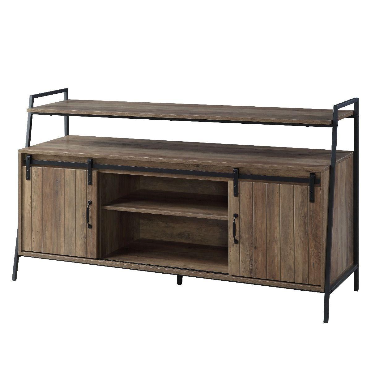 ACME - Rashawn TV Stand - Rustic Oak & Black Finish - 5th Avenue Furniture