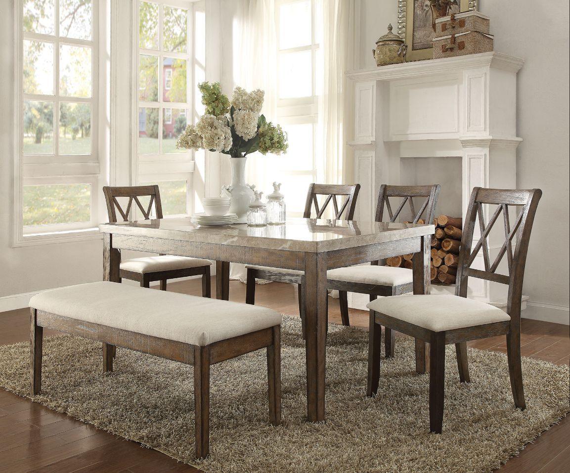 ACME - Claudia - Dining Table - White Marble & Salvage Brown - 5th Avenue Furniture