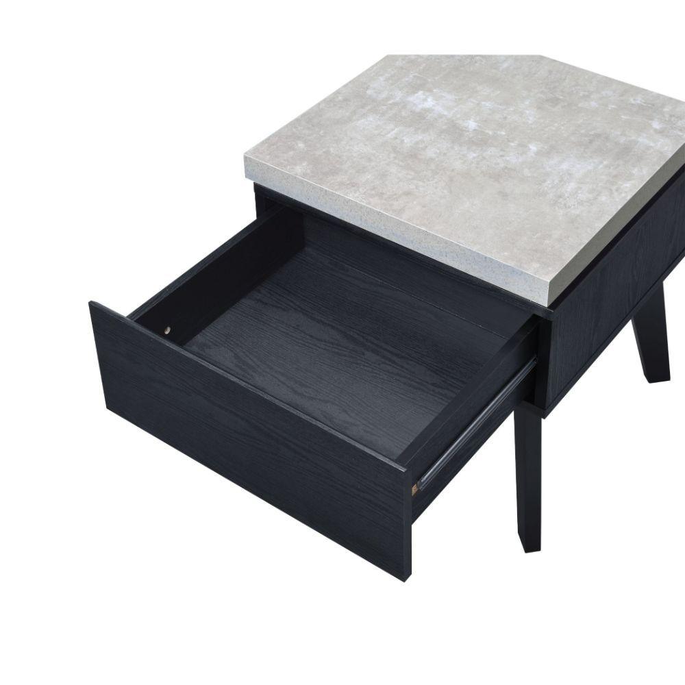 ACME - Magna - End Table - Faux Concrete & Black - 5th Avenue Furniture