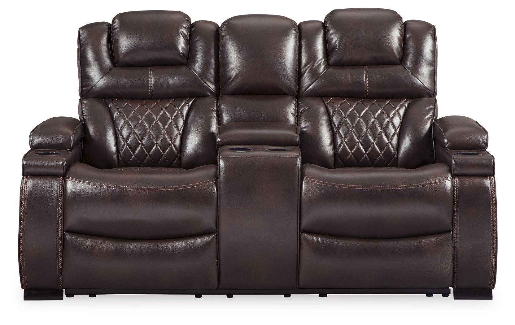 Signature Design by Ashley® - Warnerton - Chocolate - Pwr Rec Loveseat/Con/Adj Hdrst - 5th Avenue Furniture