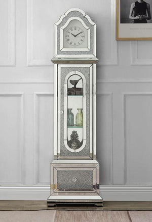 ACME - Noralie - Grandfather Clock - Mirrored & Faux Diamonds - Wood - 63" - 5th Avenue Furniture