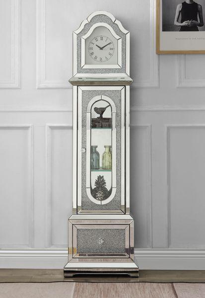 ACME - Noralie - Grandfather Clock - Mirrored & Faux Diamonds - Wood - 63" - 5th Avenue Furniture