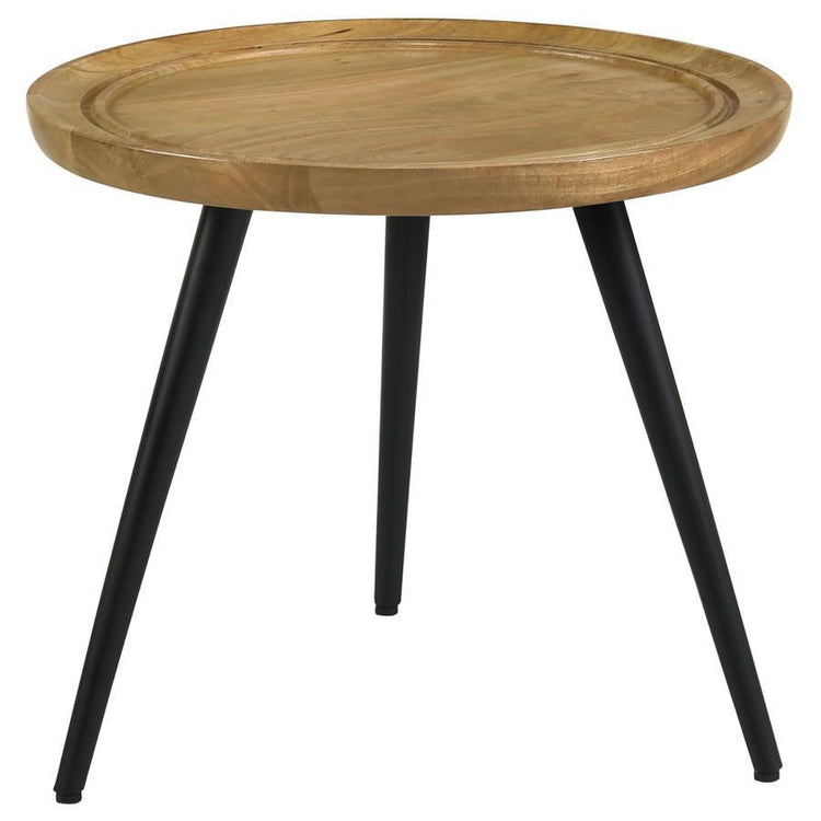 CoasterEssence - Zoe - Round End Table With Trio Legs - Natural And Black - 5th Avenue Furniture