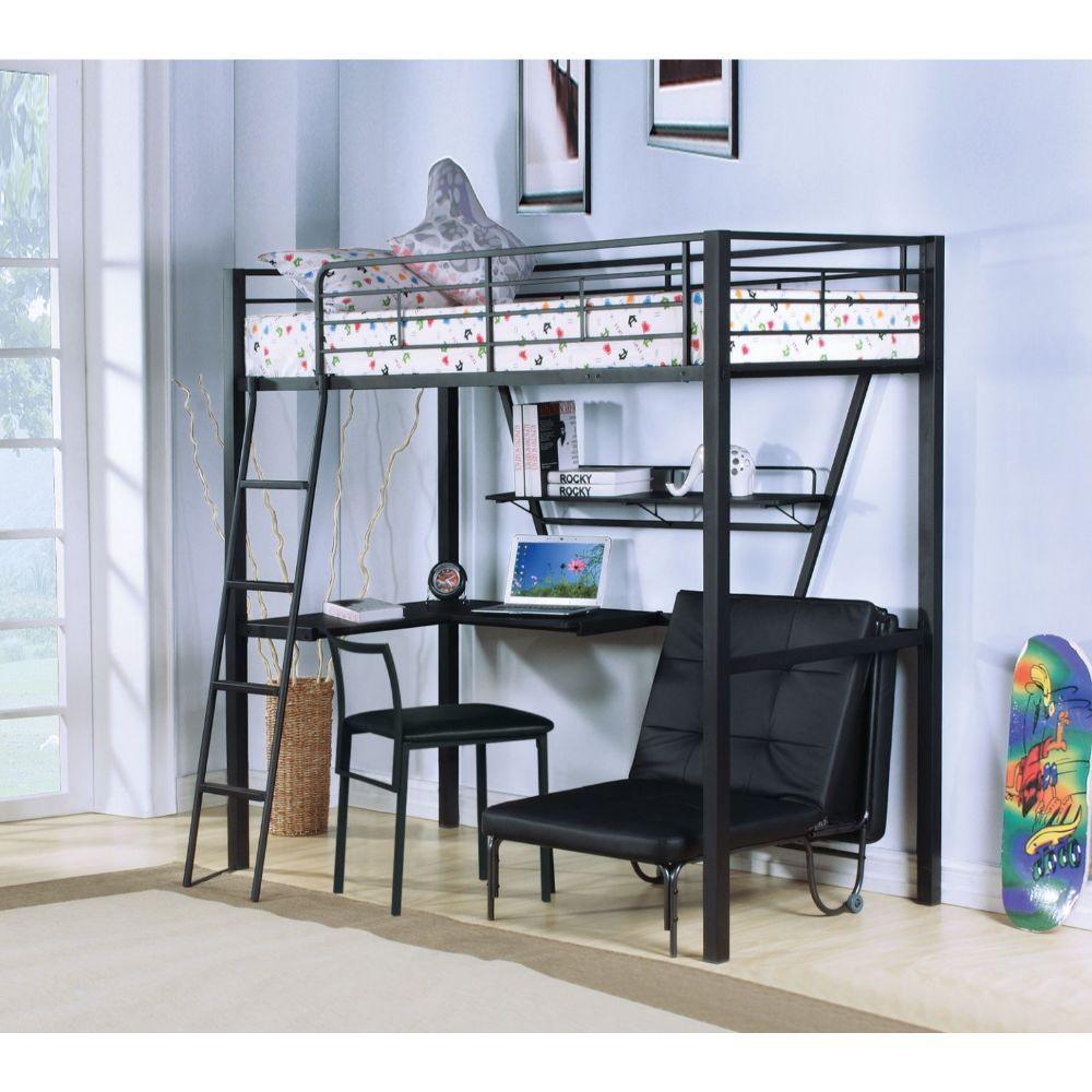ACME - Senon - Loft Bed - Silver & Black - 5th Avenue Furniture