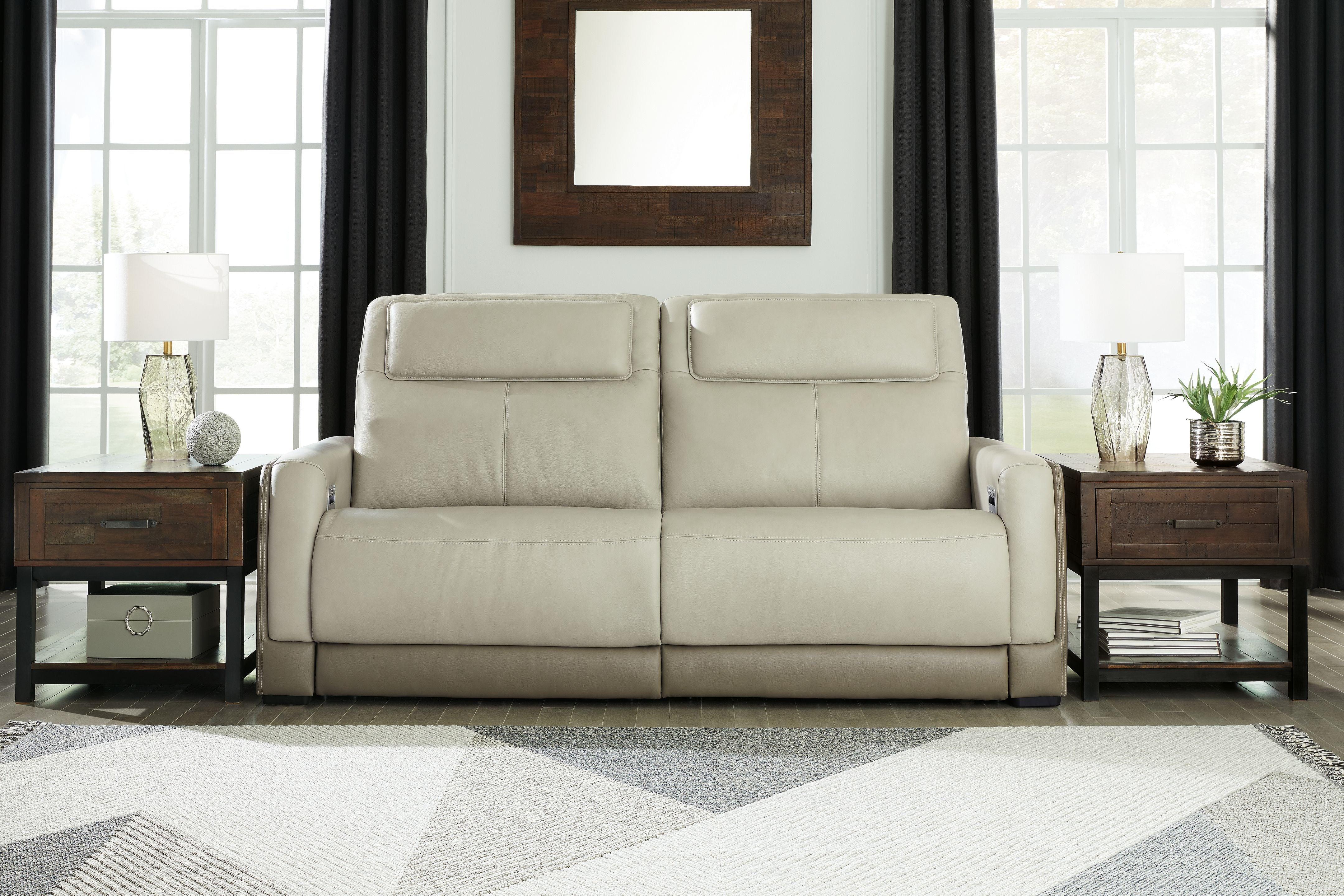 Signature Design by Ashley® - Battleville - Almond - 2 Seat Pwr Rec Sofa Adj Hdrest - 5th Avenue Furniture