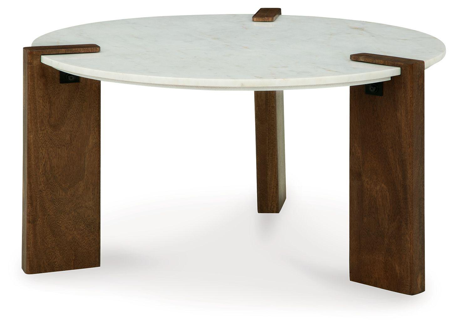 Signature Design by Ashley® - Isanti - White / Brown - Round Cocktail Table - 5th Avenue Furniture