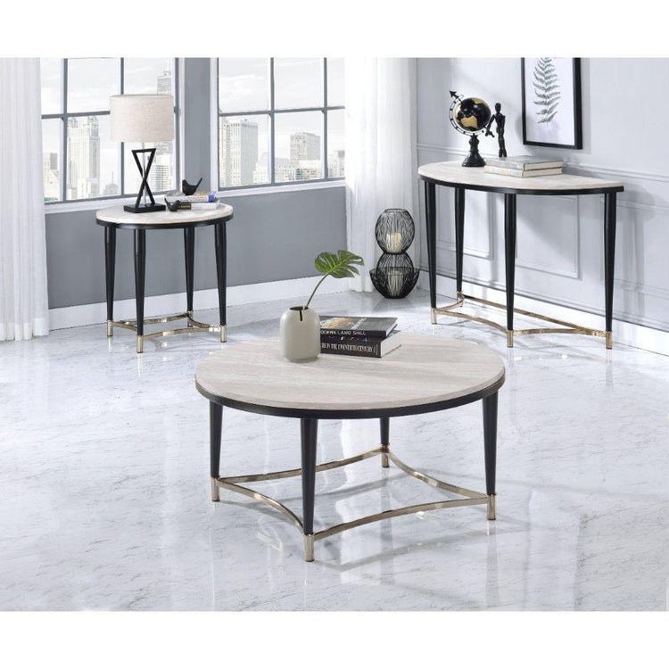 ACME - Ayser - Coffee Table - White Washed & Black - 5th Avenue Furniture