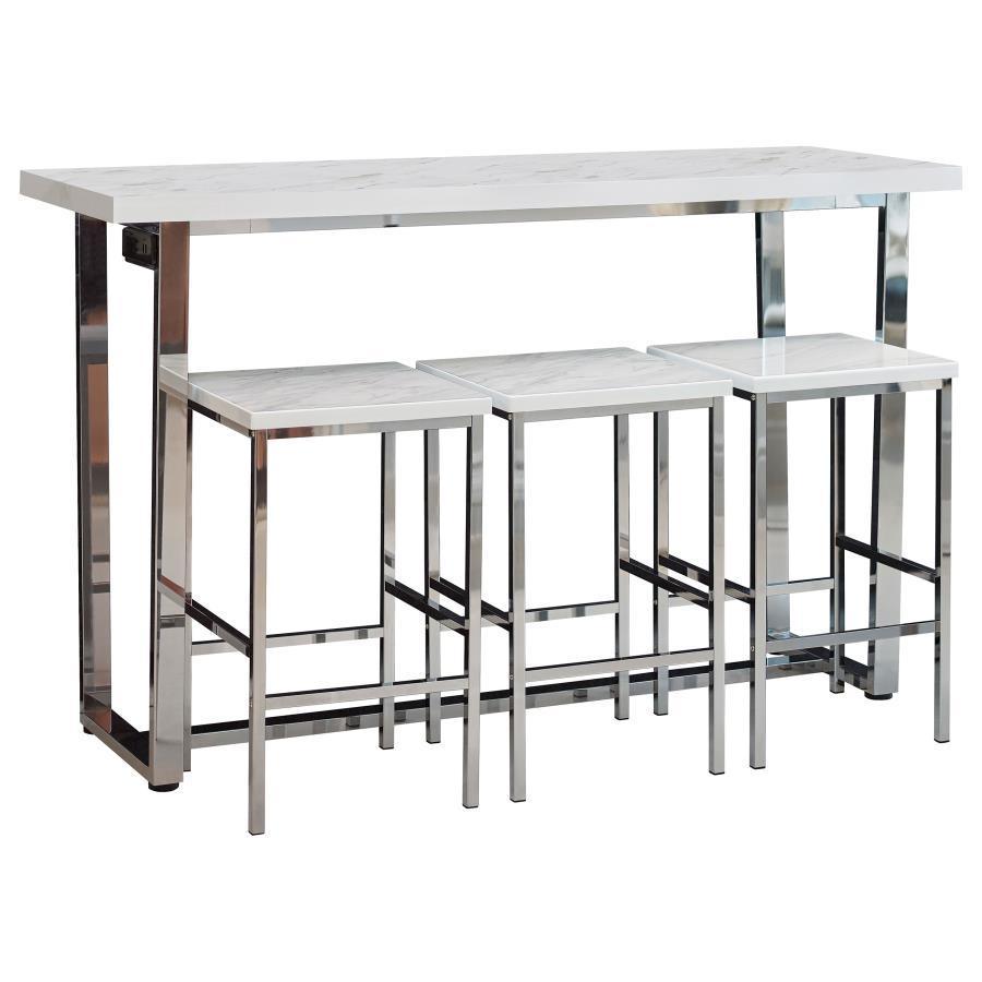 CoasterEveryday - Marmot - 4 Piece Rectangle Counter Height Set - White Marble And Chrome - 5th Avenue Furniture