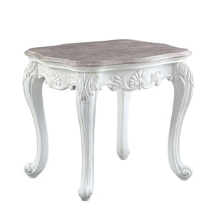 ACME - Ciddrenar - End Table - Marble Top & White Finish - 5th Avenue Furniture