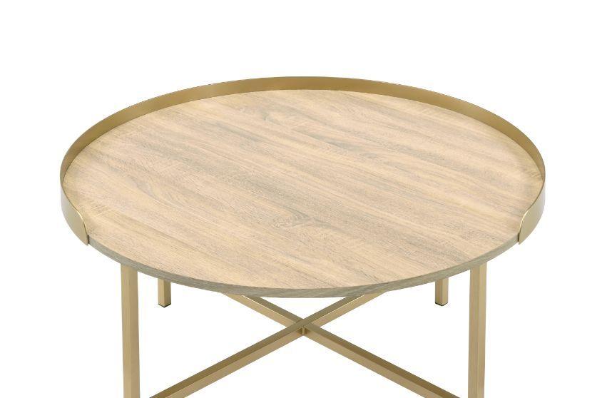 ACME - Mithea - Coffee Table - Oak Table Top & Gold Finish - 5th Avenue Furniture