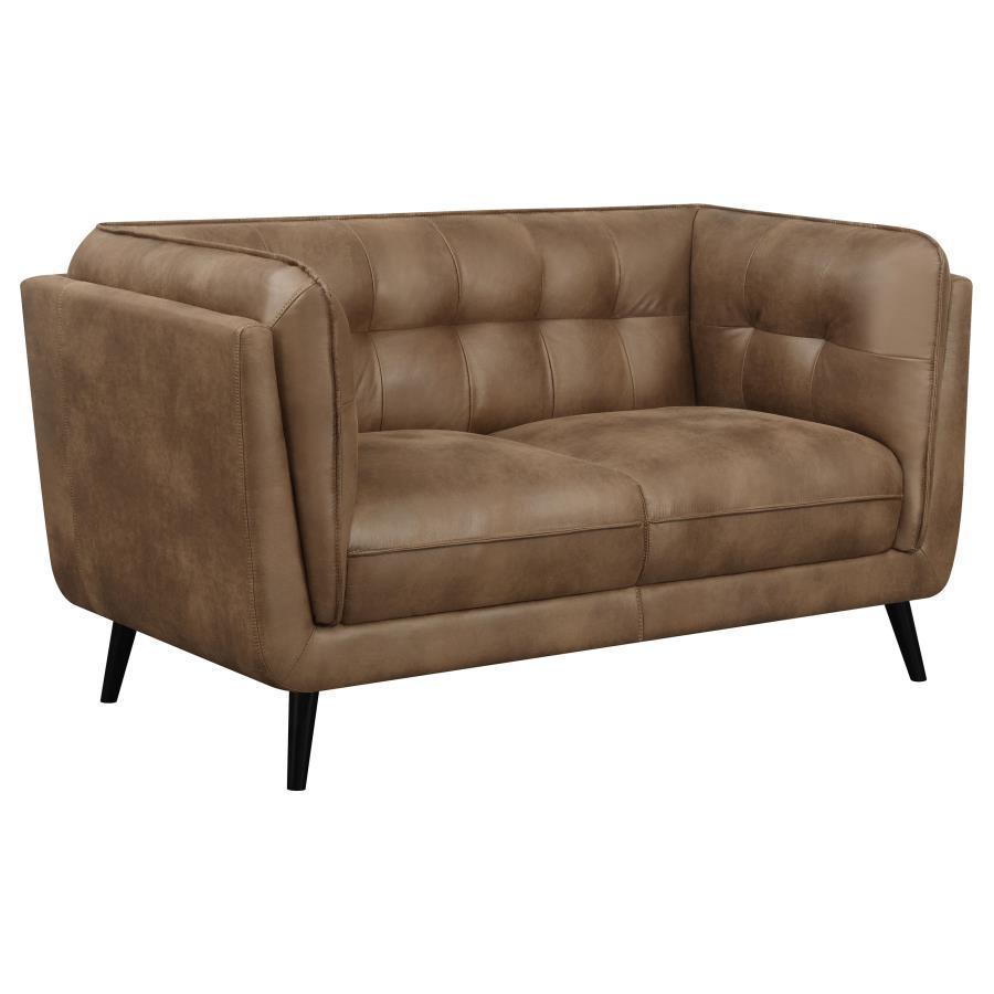 CoasterEssence - Thatcher - Upholstered Button Tufted Loveseat - Brown - 5th Avenue Furniture