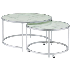 CoasterEssence - Lynn - 2 Piece Round Nesting Table - White And Chrome - 5th Avenue Furniture