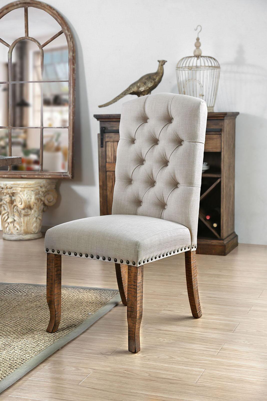 Furniture of America - Gianna - Buttoned Side Chair (Set of 2) - Rustic Oak /Ivory - 5th Avenue Furniture