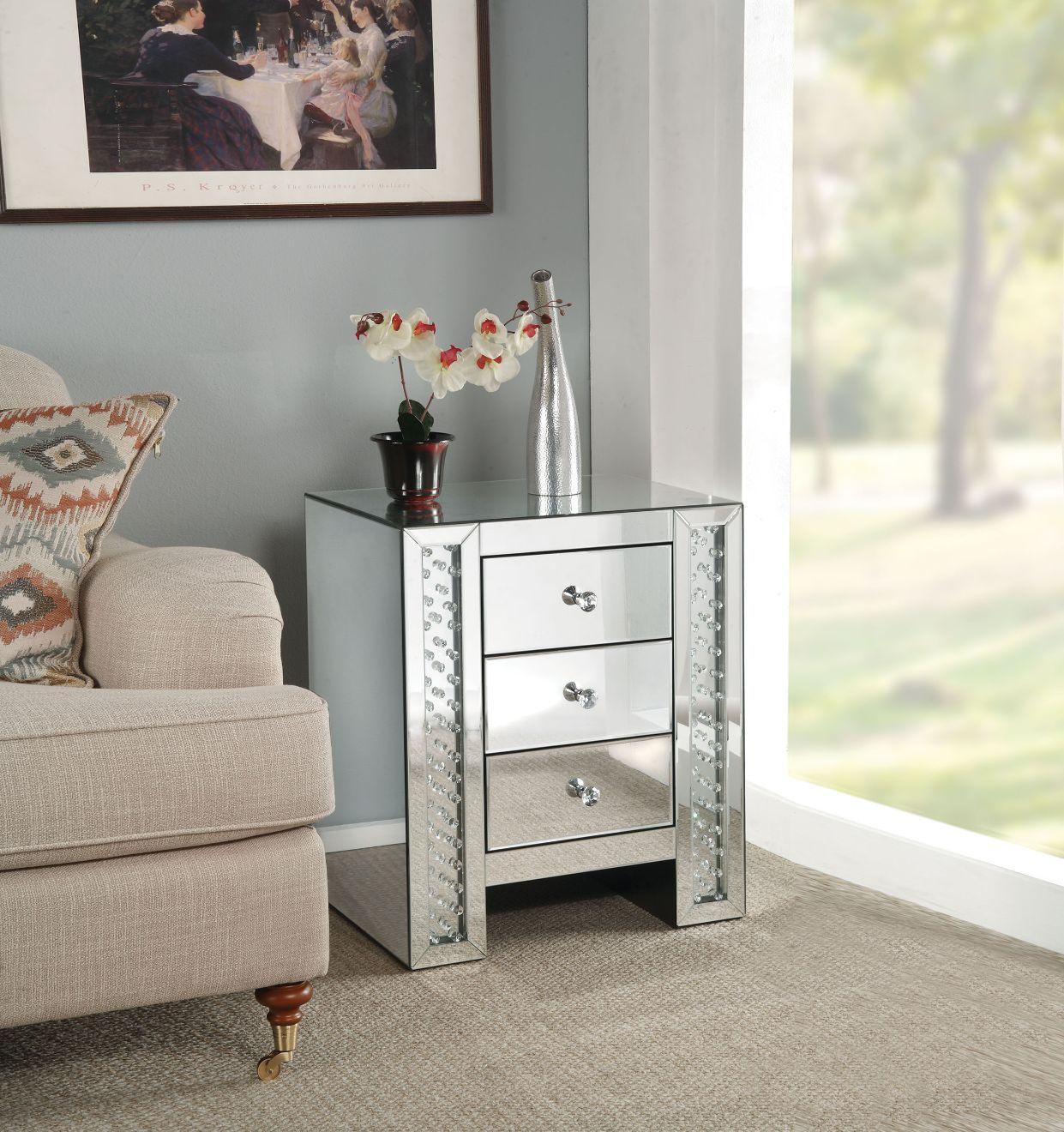 ACME - Nysa - Accent Table - Mirrored & Faux Crystals - Glass - 5th Avenue Furniture