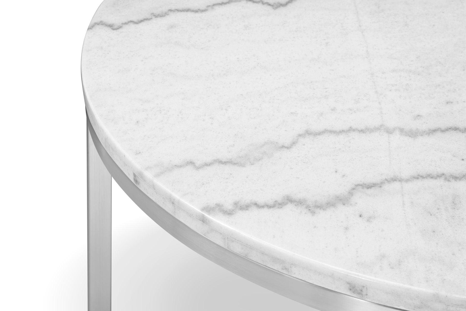 Magnussen Furniture - Esme - Round Cocktail Table - White Marble And Brushed Nickel - 5th Avenue Furniture