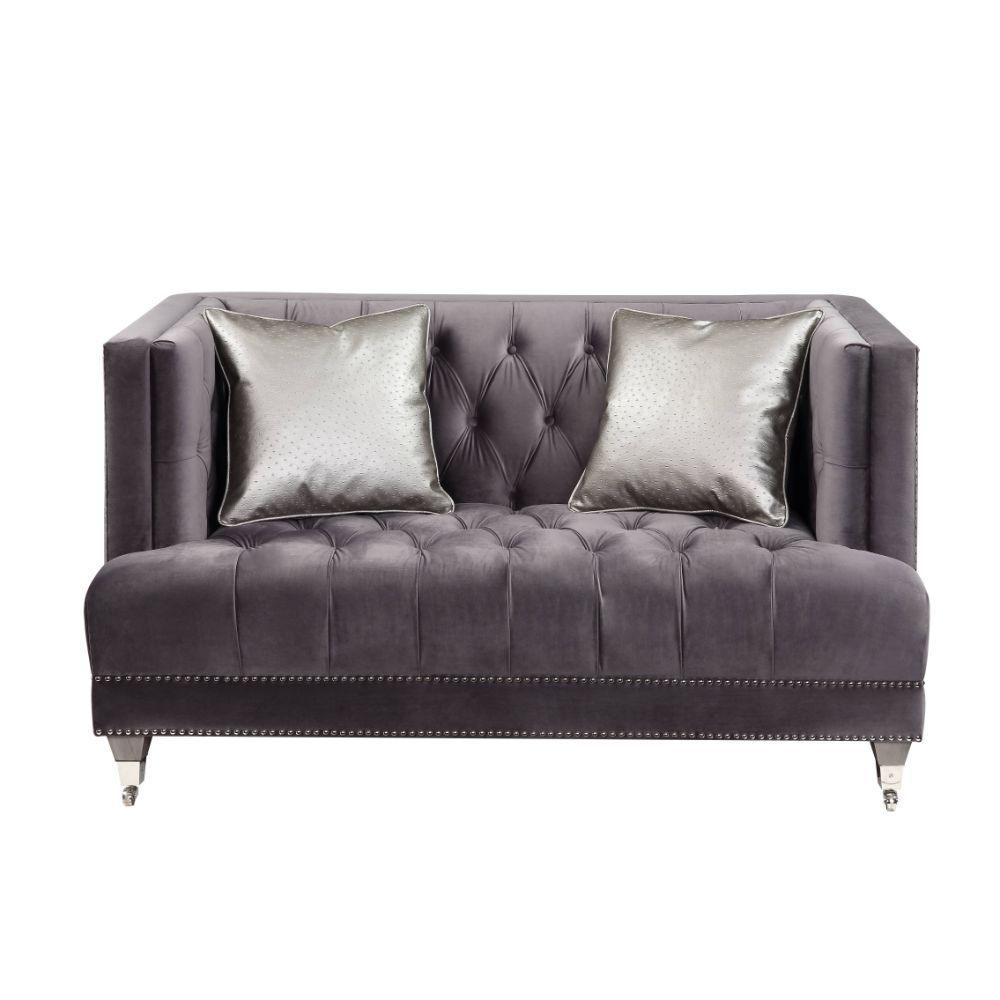 ACME - Hegio - Loveseat - Gray Velvet - 5th Avenue Furniture