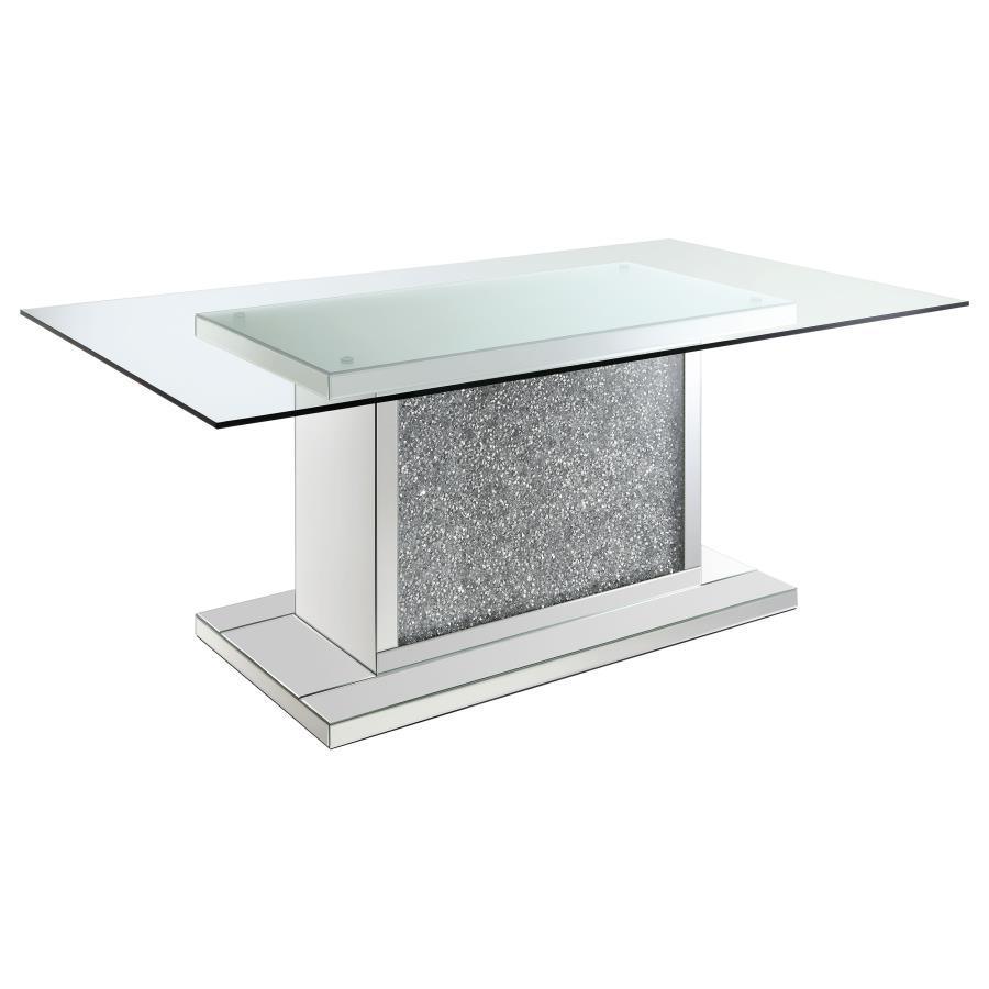 Coaster Fine Furniture - Marilyn - Pedestal Rectangle Glass Top Dining Table - Mirror - 5th Avenue Furniture