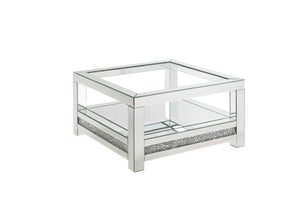 ACME - Noralie - Coffee Table With Glass Top - Mirrored - Wood - 18" - 5th Avenue Furniture