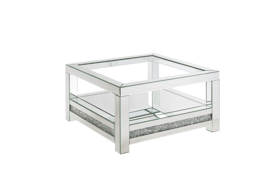 ACME - Noralie - Coffee Table With Glass Top - Mirrored - Wood - 18" - 5th Avenue Furniture