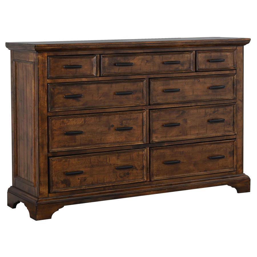 CoasterEssence - Elk Grove - 9-Drawer Dresser With Jewelry Tray - Vintage Bourbon - 5th Avenue Furniture