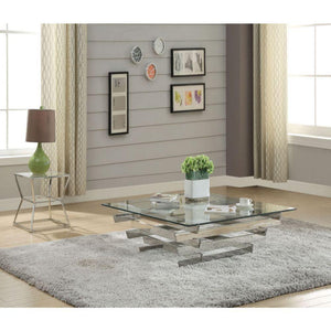 ACME - Salonius - Coffee Table - Stainless Steel & Clear Glass - 5th Avenue Furniture