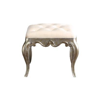 ACME - Esteban - Vanity Stool - Ivory Velvet & Antique Champagne Finish - 5th Avenue Furniture