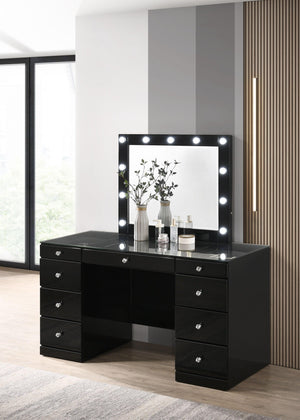 Crown Mark - Avery - Vanity Desk With Glass Top And Led Mirror - Black - 5th Avenue Furniture