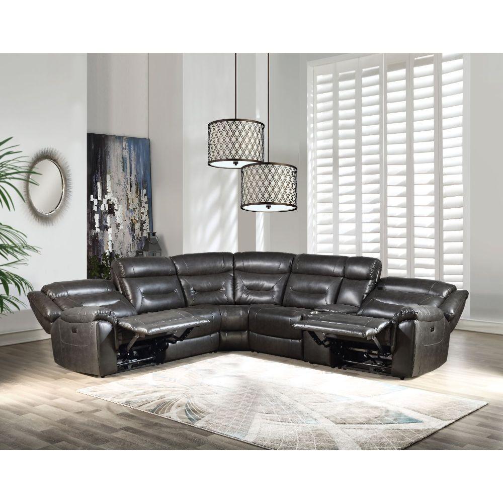 ACME - Imogen - Sectional Sofa - Gray Leather-Aire - 5th Avenue Furniture