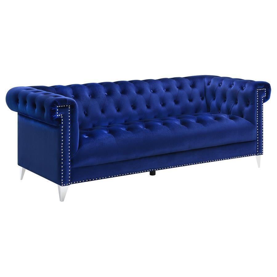 CoasterEssence - Bleker - Tufted Tuxedo Arm Sofa - Blue - 5th Avenue Furniture