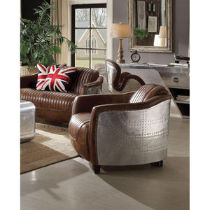 ACME - Brancaster - Chair - Retro Brown Top Grain Leather & Aluminum - 5th Avenue Furniture