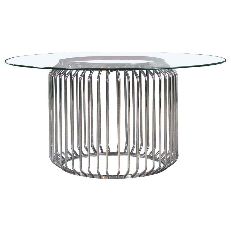 Coaster Fine Furniture - Veena - 60" Round Glass Top Dining Table - Clear And Chrome - 5th Avenue Furniture