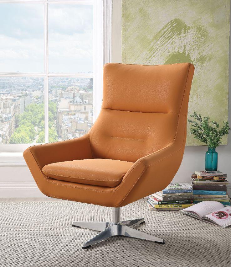 ACME - Eudora - Accent Chair - Orange Leather-Gel - 5th Avenue Furniture