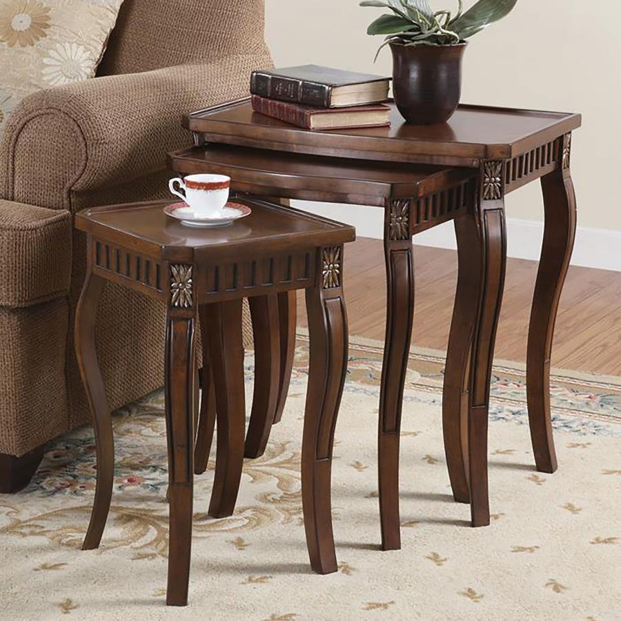 CoasterElevations - Daphne - 3 Piece Curved Leg Nesting Tables WArm - Brown - 5th Avenue Furniture