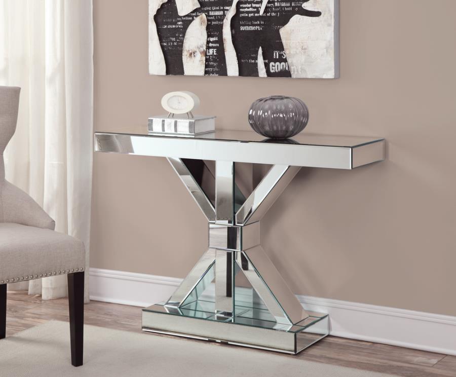 CoasterEssence - Lurlynn - X-Shaped Base Console Table - Clear Mirror - 5th Avenue Furniture