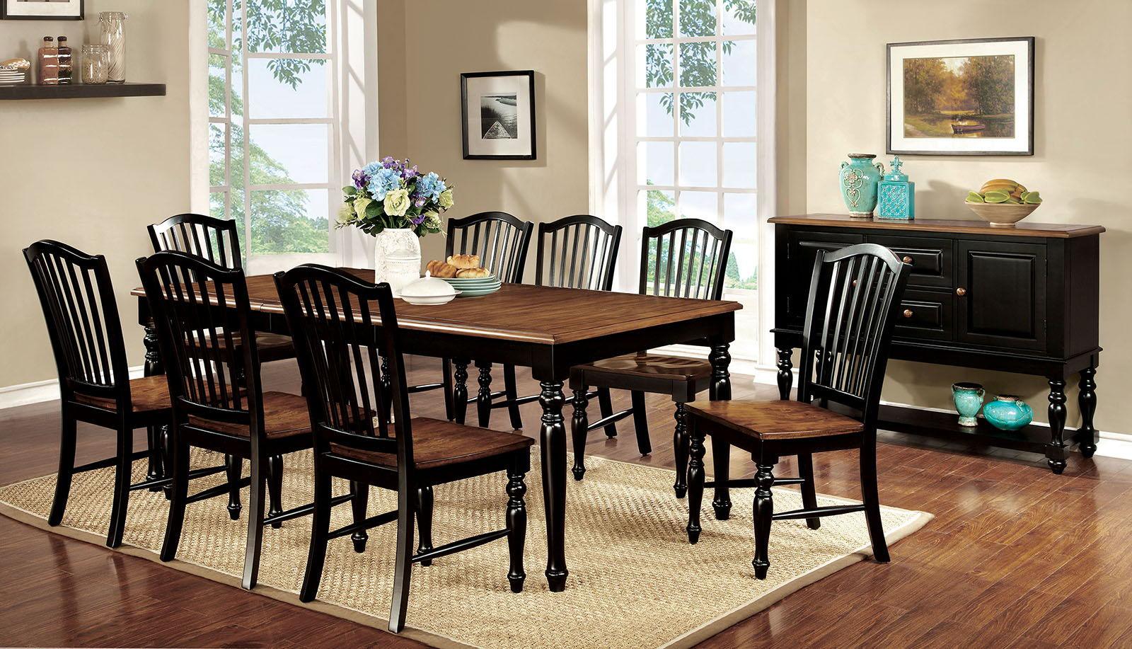 Furniture of America - Mayville - Dining Table With X Leaf - Black / Antique Oak - 5th Avenue Furniture