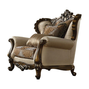 ACME - Latisha - Chair - Tan, Pattern Fabric & Antique Oak - 5th Avenue Furniture