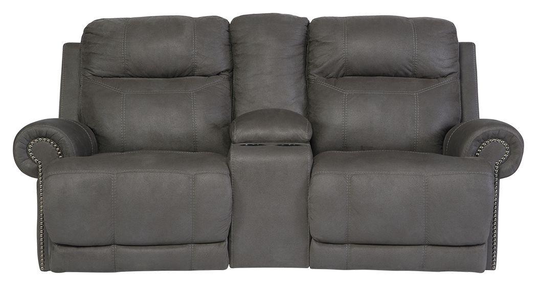 Ashley Furniture - Austere - Gray - Dbl Rec Loveseat W/Console - 5th Avenue Furniture