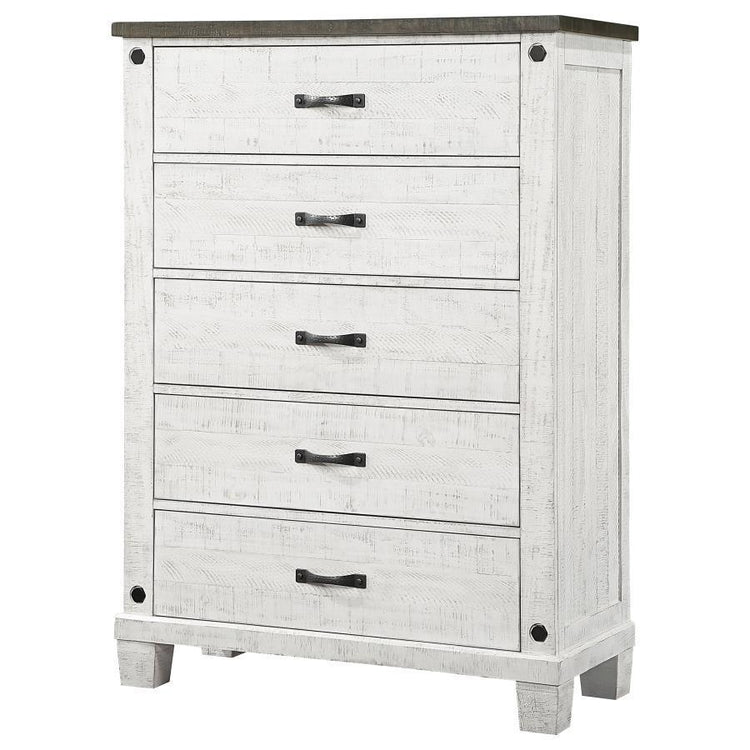 Coaster Fine Furniture - Lilith - 5-Drawer Chest Distressed - Distressed Gray And White - 5th Avenue Furniture