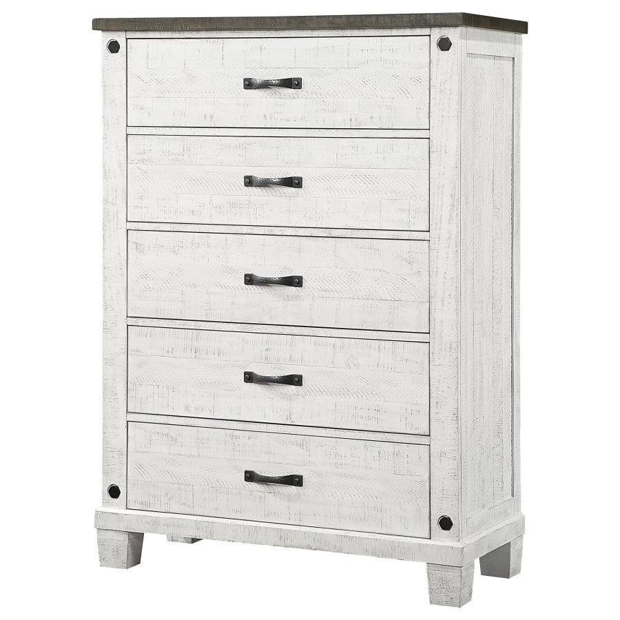 Coaster Fine Furniture - Lilith - 5-Drawer Chest Distressed - Distressed Gray And White - 5th Avenue Furniture