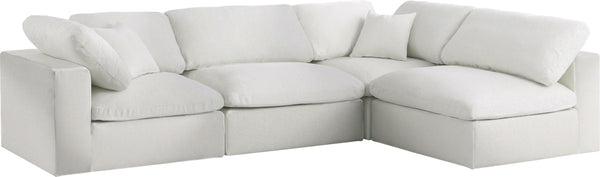Meridian Furniture - Serene - Linen Textured Fabric Deluxe Comfort Modular Sectional 4 Piece - Cream - 5th Avenue Furniture